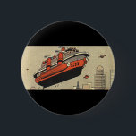 Bóton Redondo 5.08cm Helicóptero Vintage Science Ficise<br><div class="desc">Ilustração vitoriana futurista vitoriana viagem steampunk e imagem de ficção científica de transporte. Uma nave a vapor parecida com o navio de cruzeiro Titanic e voando como um helicóptero sobre edifícios urbanos. Um clássico design de ficção científica de quadrinhos retrô do futuro.</div>