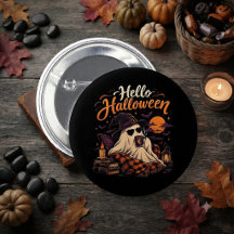 Hello Halloween Cute Ghost Drinking Coffee 