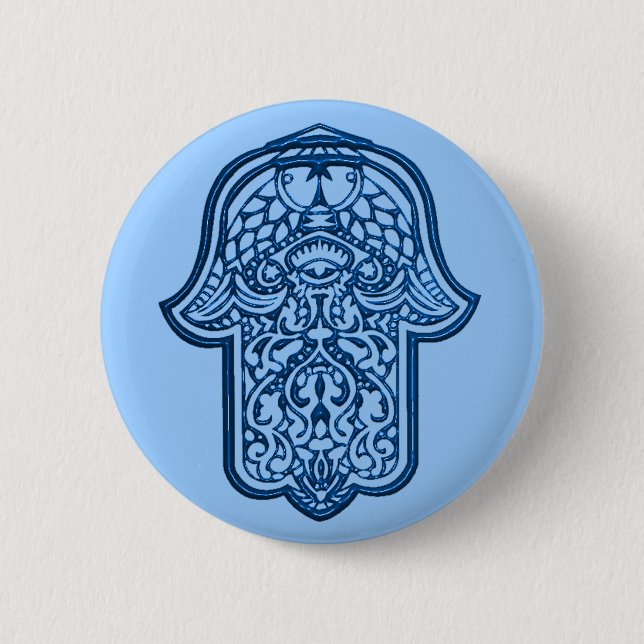 Bóton Redondo 5.08cm Henna Hand of Hamsa (Azul) (Frente)
