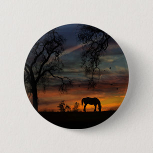 Bóton Redondo 5.08cm Heritage Oak Trees and Horse In Sunrise Button