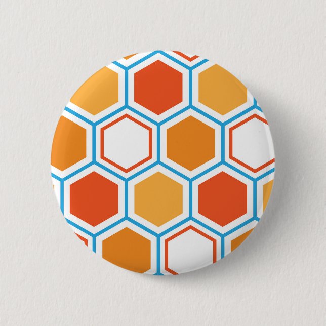 Bóton Redondo 5.08cm Hexágono em laranja, azul e branco (Frente)