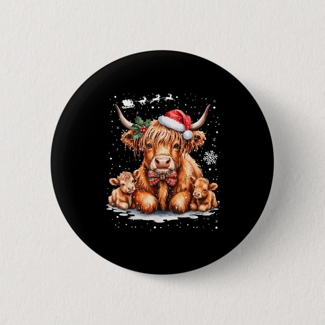 Bóton Redondo 5.08cm Highland Cow Christmas Outfit Idea Women Xmas High (Frente)
