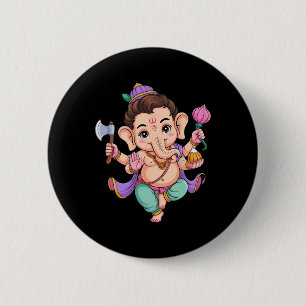 Bóton Redondo 5.08cm Hindu Ganesha Puja Elefante Deus Índia Meditação Y