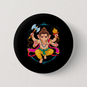 Bóton Redondo 5.08cm Hindu Ganesha Puja Elefante Deus Índia Meditação Y