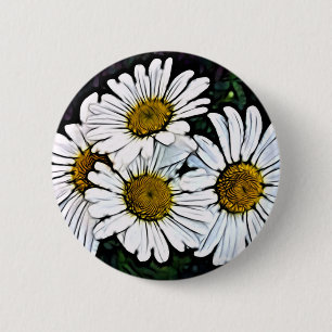 Bóton Redondo 5.08cm Hipster Bohemian Chic Summer White Daisy