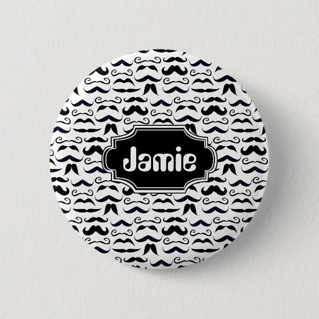 Bóton Redondo 5.08cm Hipster Mustache Vintage Retro (Frente)