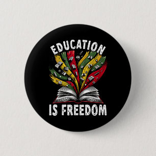 Bóton Redondo 5.08cm História Negra Educação é Livro da Liberdade Preto