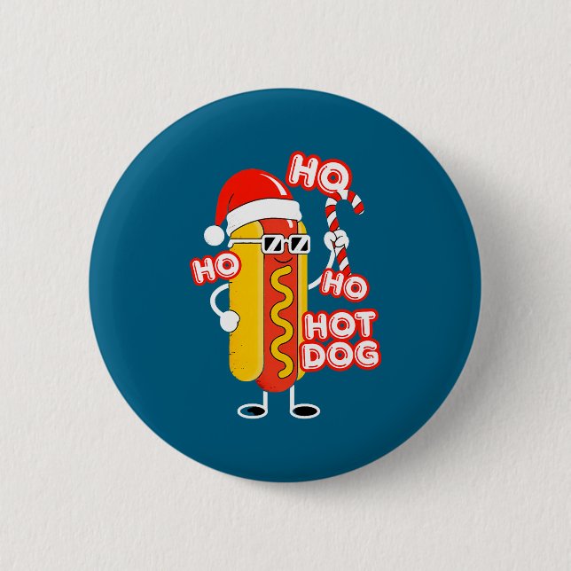 Bóton Redondo 5.08cm Ho Ho Hot Dog Funny Christmas– Festive Hot Dog In  (Frente)