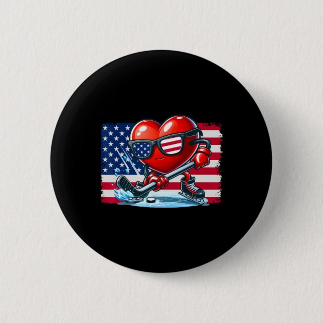 Bóton Redondo 5.08cm Hockey Valentines Day Valentine Us Flag Sungles Pa (Frente)