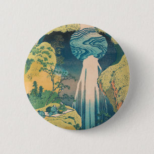 Bóton Redondo 5.08cm Hokusai Amida cai no bloco de madeira do Japão