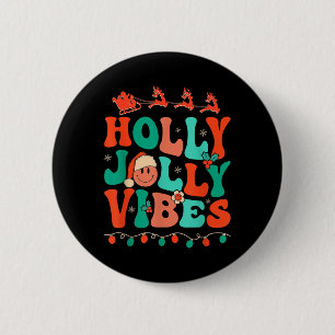 Bóton Redondo 5.08cm Holly Retro Groovy Natal Jolly Vibes Papais noeis