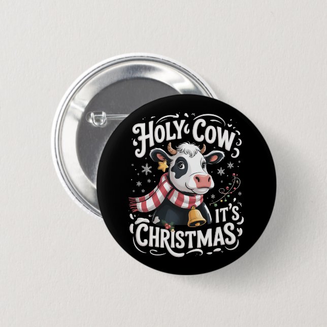 Bóton Redondo 5.08cm Holy Cow It's Xmas Funny Cow Lover Farm Animal (Frente & Verso)