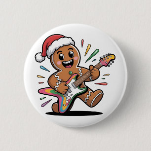 Bóton Redondo 5.08cm Homem de Biscoito de Gengibre Tocando Guitarra Elé