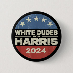 Bóton Redondo 5.08cm Homens Brancos Para Harris Kamala 2024