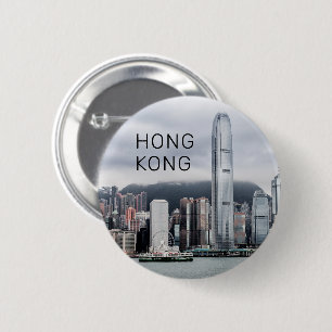 Bóton Redondo 5.08cm Hong Kong Island Skyline Retro Cityscape Vintage