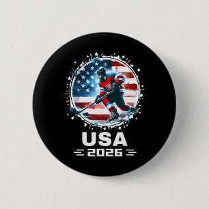 Bóton Redondo 5.08cm Hóquei Bandeira Americana EUA 2026 Mulheres Homens