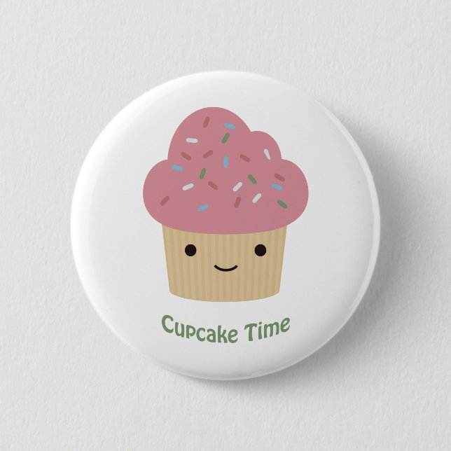 Bóton Redondo 5.08cm Hora do cupcake! Cupcake rosa-claro (Frente)
