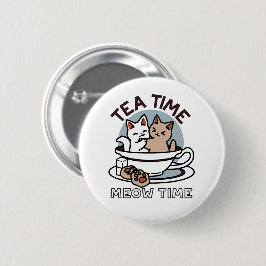 Bóton Redondo 5.08cm Hora do Tea Meow - Design de Gato e Chá