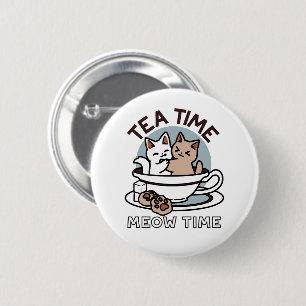 Bóton Redondo 5.08cm Hora do Tea Meow - Design de Gato e Chá