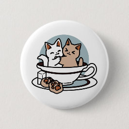 Bóton Redondo 5.08cm Hora do Tea Meow - Design de Gato e Chá