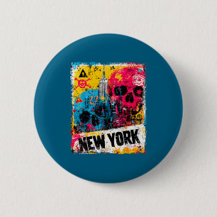 Bóton Redondo 5.08cm Horizonte de Nova York punk grunge vintage retrô g
