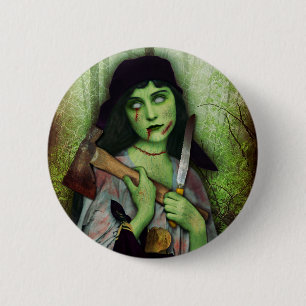 Bóton Redondo 5.08cm Horror gótico do Dia das Bruxas da menina do zomb