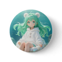 Hortelã Aquático: Garota Kawaii com Capuz Branco e
