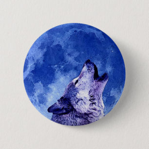 Bóton Redondo 5.08cm Howling Wolf na Lua