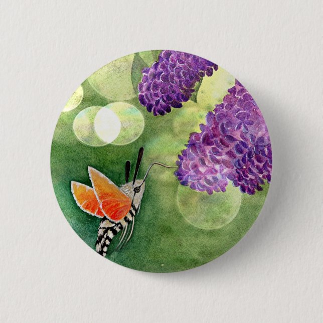 Bóton Redondo 5.08cm Hummingbird Hawk Moth e Lilacs (Frente)