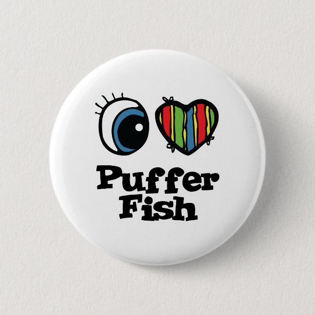 Bóton Redondo 5.08cm I Love (Heart) Puffer Fish (Frente)