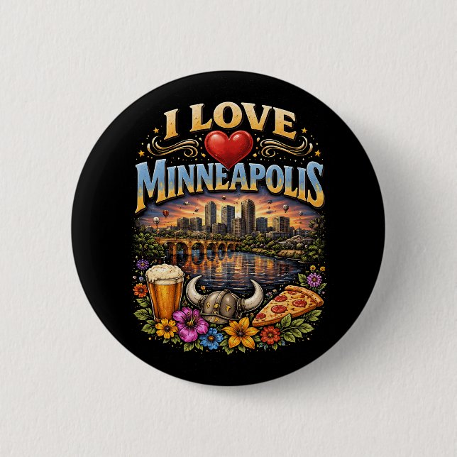 Bóton Redondo 5.08cm I Love Minneapolis (Frente)