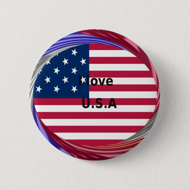 Bóton Redondo 5.08cm I Love U.S.A Swirl: Patriotic Heart Art Impressão (Frente)