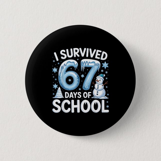Bóton Redondo 5.08cm I Survived 67 Days Of School Christmas Candy Cane  (Frente)