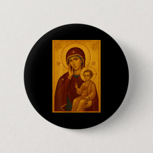Bóton Redondo 5.08cm Ícone Ortodoxo da Theotokos e do Menino Jesus Cris