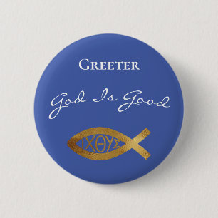 Bóton Redondo 5.08cm Igreja Cristã Greeter Deus É Bom Serviço