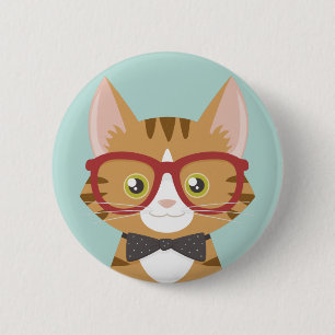 Bóton Redondo 5.08cm Ilustração alaranjada do gato do hipster do gato