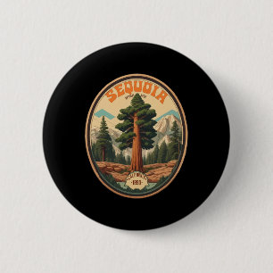 Bóton Redondo 5.08cm Ilustração da Árvore do Parque Nacional Sequoia Ca