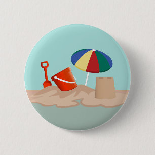 Bóton Redondo 5.08cm Ilustração da Cena de Praia do Círculo de balde e