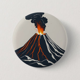 Bóton Redondo 5.08cm Ilustração de Arte Moderna do Vulcão em Erupção