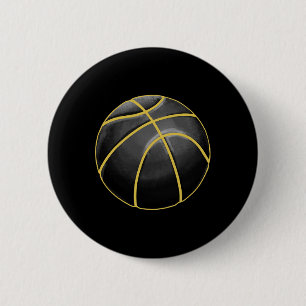 Bóton Redondo 5.08cm Ilustração de basquete Black Dourado Ball Design S
