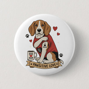 Bóton Redondo 5.08cm Ilustração de Beagle com Tatuagem Eu Amo Mamãe