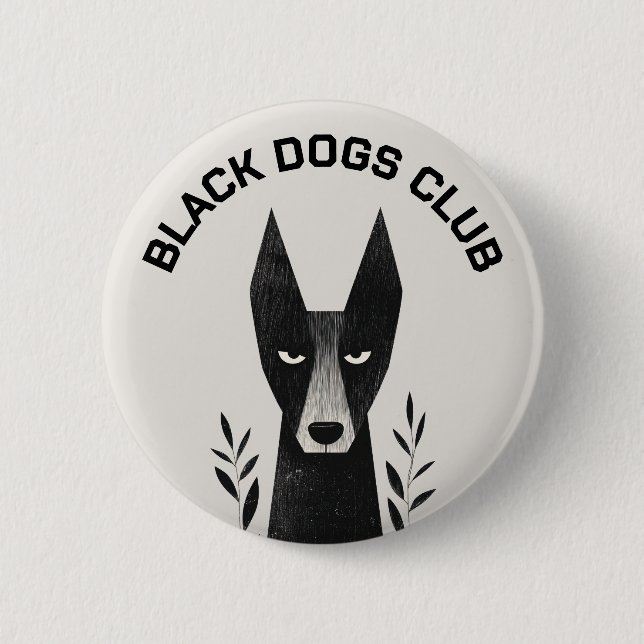 Bóton Redondo 5.08cm Ilustração de Cachorro Preto (Frente)