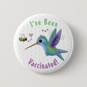 Bóton Redondo 5.08cm Ilustração de desenho animado de bee hummingbird
