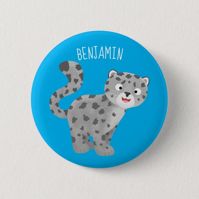 Bóton Redondo 5.08cm Ilustração de desenho animado de leopardo-da-neve (Frente)