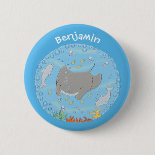 Bóton Redondo 5.08cm Ilustração de desenho animado de manta-branca e 