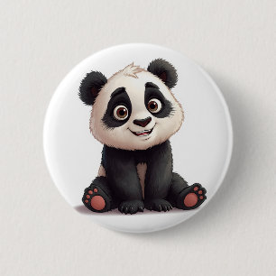 Bóton Redondo 5.08cm Ilustração de Desenho Animado de Urso Panda Sentad