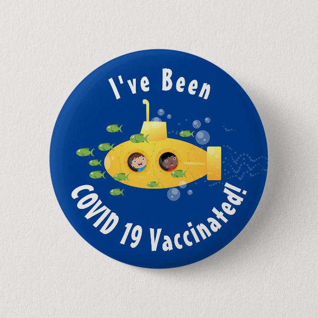 Bóton Redondo 5.08cm Ilustração de desenho animado submarino amarelo (Frente)