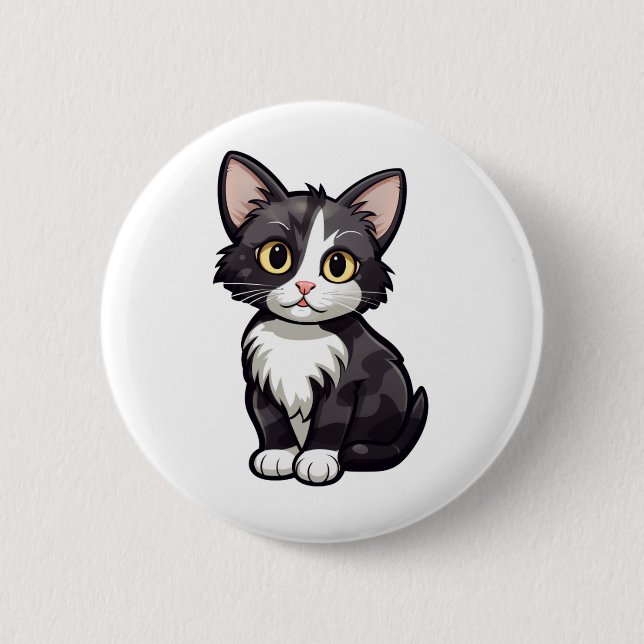 Bóton Redondo 5.08cm Ilustração de gato animado (Frente)