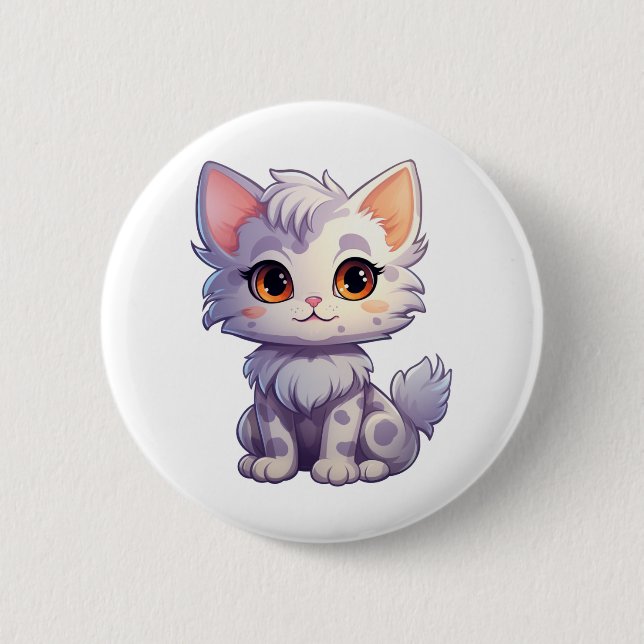 Bóton Redondo 5.08cm Ilustração de gato animado (Frente)