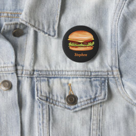 Bóton Redondo 5.08cm Ilustração de Hambúrguer Fast Food com Nome Person